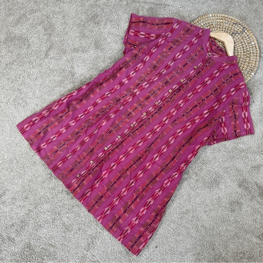 The Territory Ahead Women’s Cotton Tunic Top Tie Back Ikat Batik Print Pink 18W